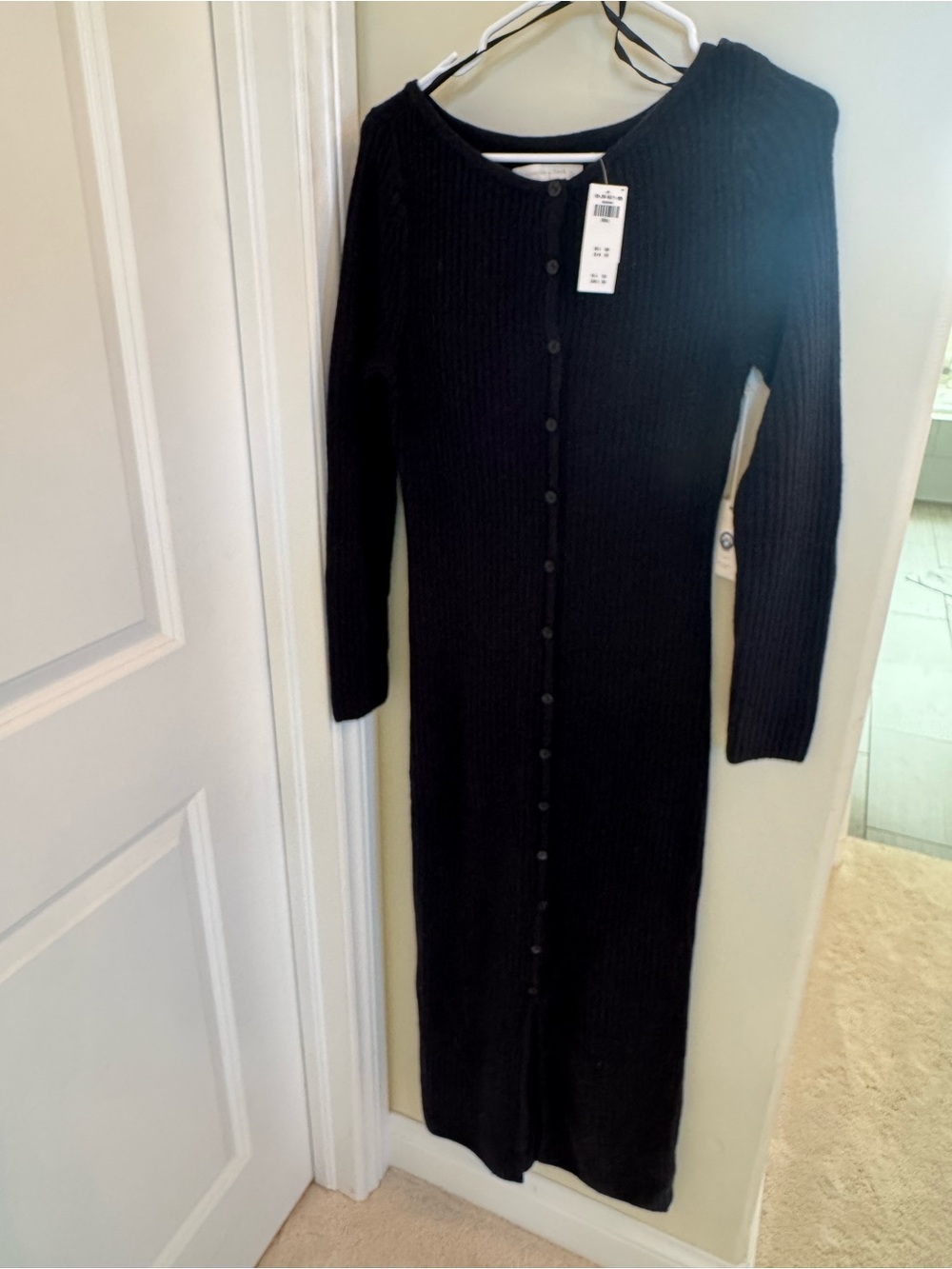 Abercrombie & Fitch Black Long-Sleeve Button-Front Ribbed Dress